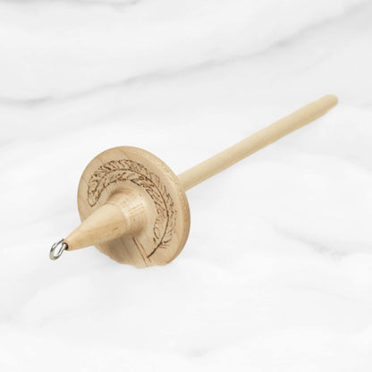 Feather - Llina Hand-Turned Maple Wood Pyrograph Drop Spindle Lightweight Top Whorl 14 Grams