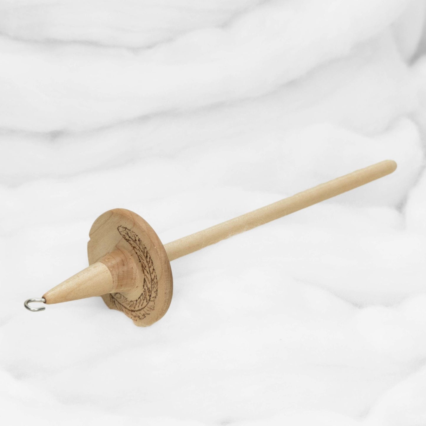 Feather - Llina Hand-Turned Maple Wood Pyrograph Drop Spindle Lightweight Top Whorl 14 Grams