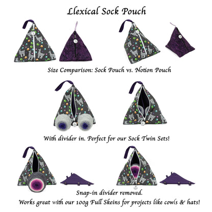 Elli Grey w/Purple - Llexical Divided Sock Pouch - Knitting, Crochet, Spinning Project Bag