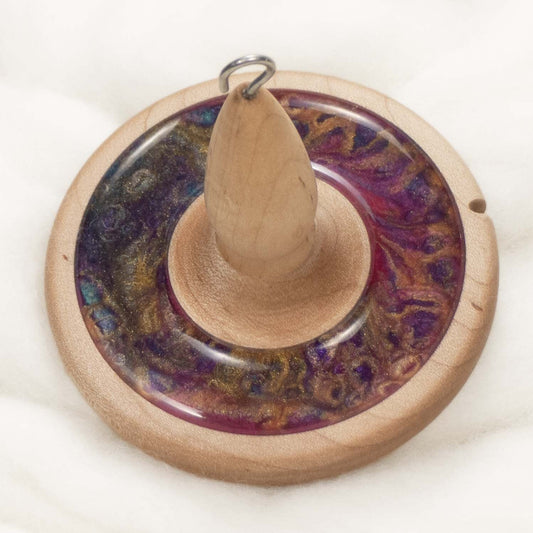 Llampetia - Nebula Mica Inlay / Hand-Turned Maple Wood Drop Spindle Heavyweight - Top Whorl 47 Grams