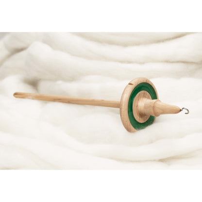 Lleto - Spring Green Mica Inlay / Hand-Turned Maple Wood Drop Spindle Medium - Top Whorl 34 Grams