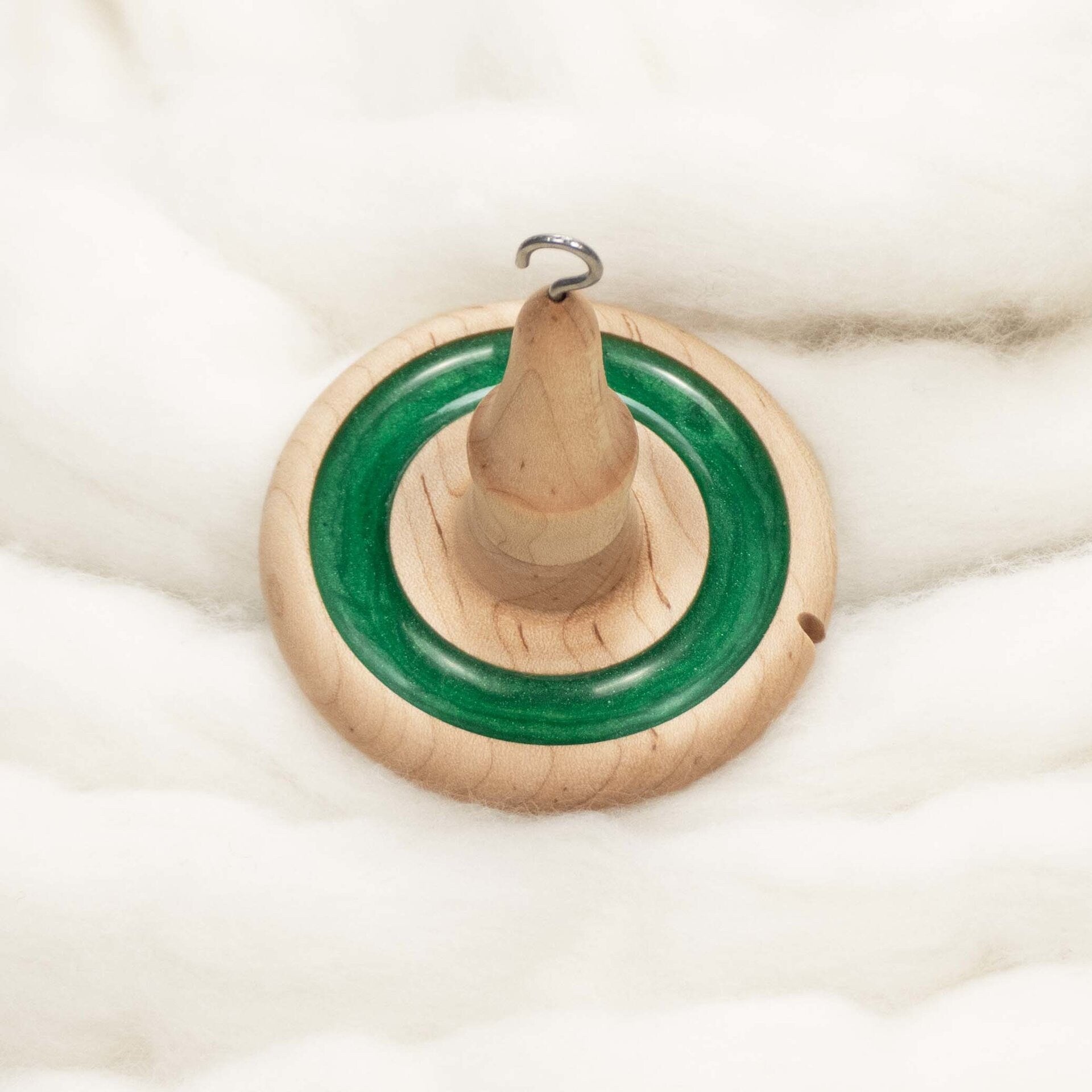 Lleto - Spring Green Mica Inlay / Hand-Turned Maple Wood Drop Spindle Medium - Top Whorl 34 Grams